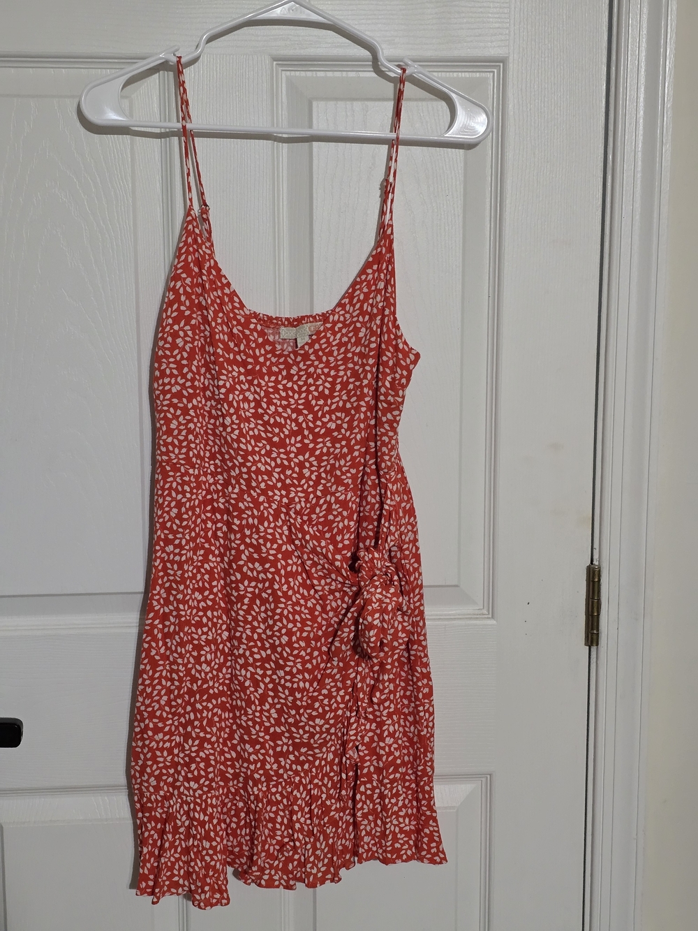 GBX Orange Mini Dress with White Leaf Pattern and Side Tie